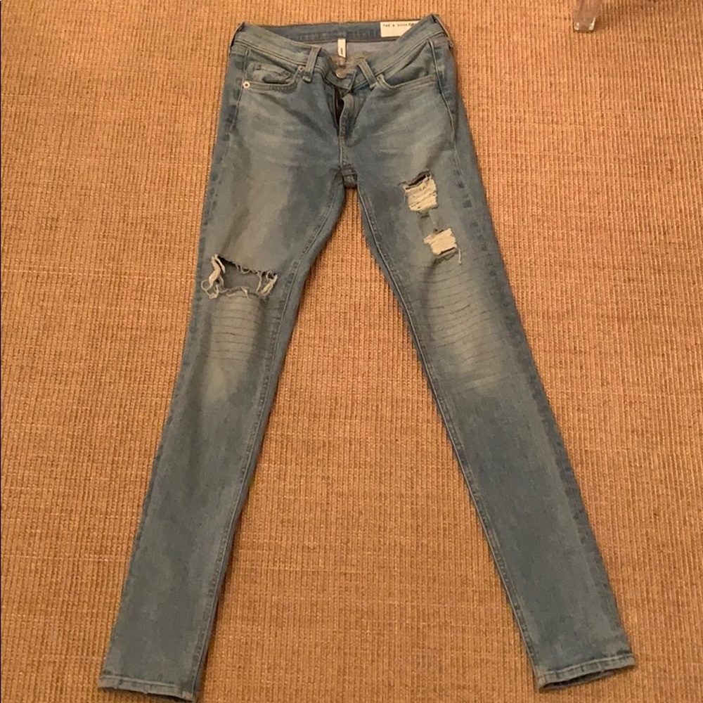 Rag & bone skinny blue jeans with rips